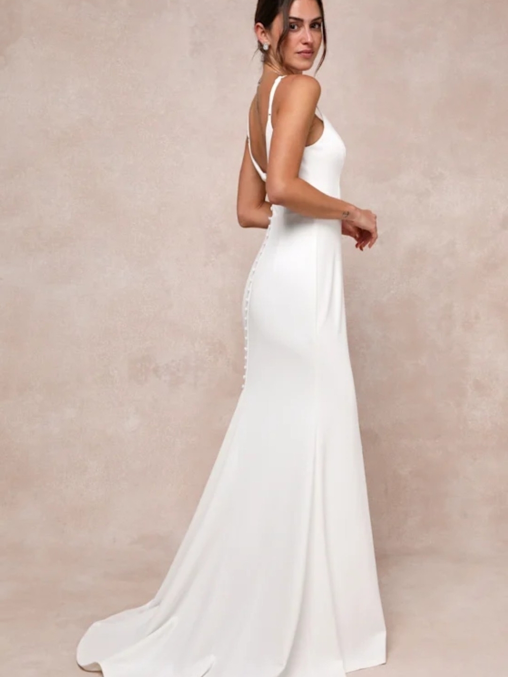 Lulu's Ivory Button-Back Satin Slip Gown